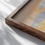 Mountain landscape in the evening sky Maria Wiik close up dark wood mockup