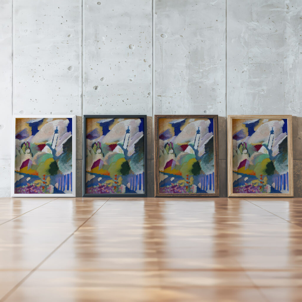 Murnau with church I 1910 Wassily Kandinsky framed posters mockup