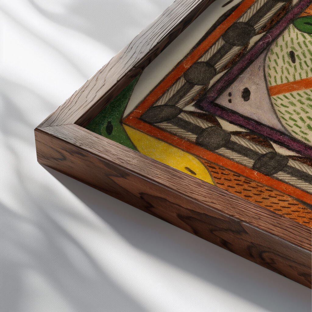 Musikant 1913 Adolf Wolfli close up dark wood mockup