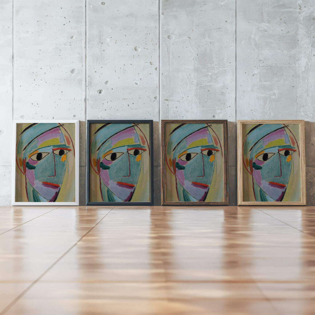 Mystical head Three quarter profile 1917 Alexej von Jawlensky framed posters mockup