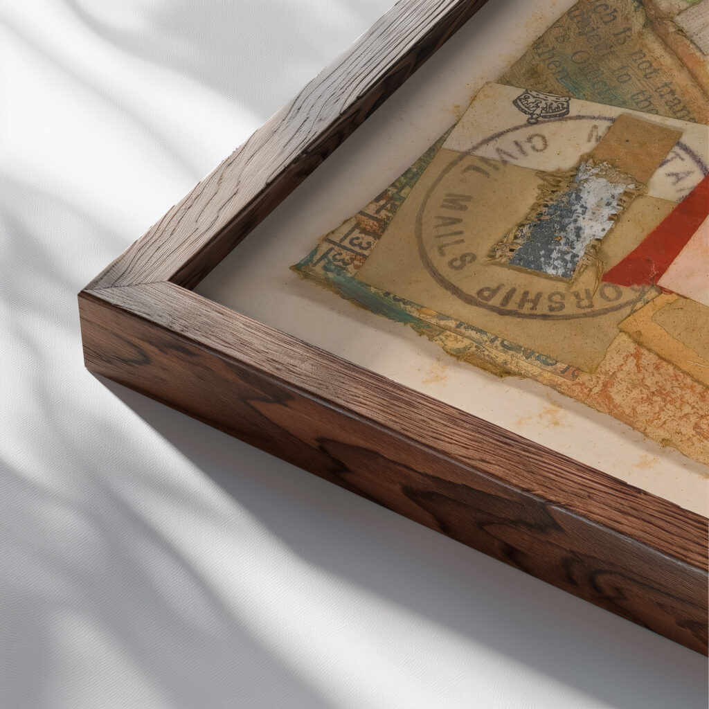 Mz X 13 1947 Kurt Schwitters close up dark wood mockup
