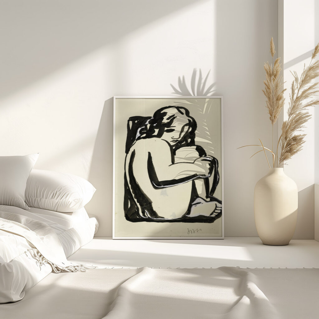 Naakte zittende vrouw met opgetrokken knieen schets in or before 1936 Leo Gestel 4 mockup