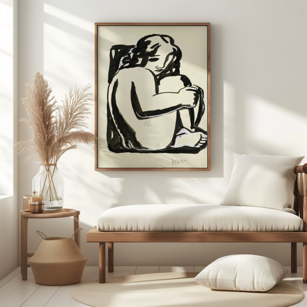 Naakte zittende vrouw met opgetrokken knieen schets in or before 1936 Leo Gestel 5 mockup