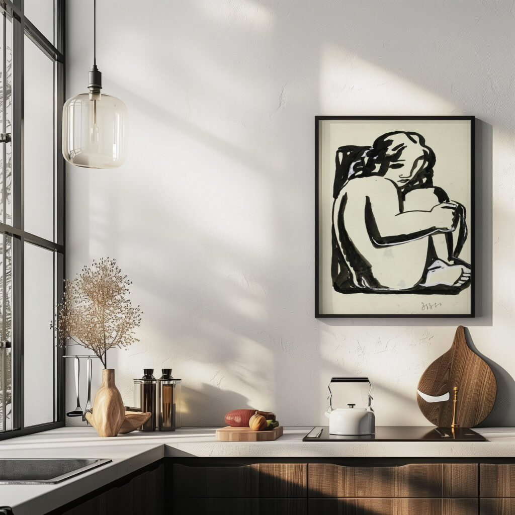 Naakte zittende vrouw met opgetrokken knieen schets in or before 1936 Leo Gestel 6 mockup