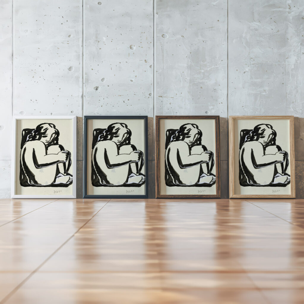 Naakte zittende vrouw met opgetrokken knieen schets in or before 1936 Leo Gestel framed posters mockup