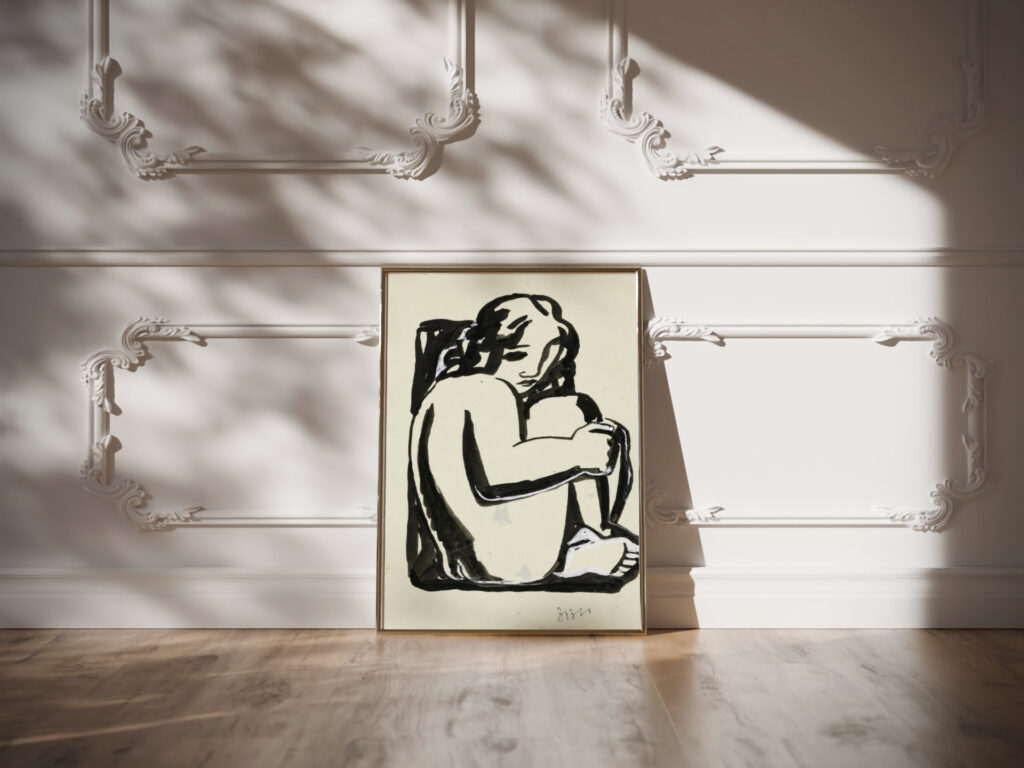 Naakte zittende vrouw met opgetrokken knieen schets in or before 1936 Leo Gestel video mockup