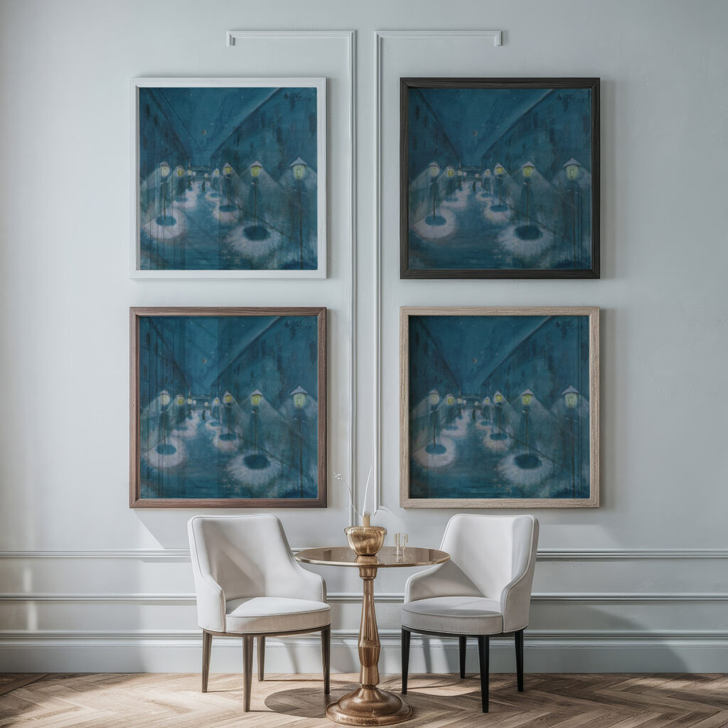 Nachtliche Strasse Street By Night 1922 Walter Gramatte framed posters mockup