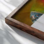 Naine kassiga 1979 Tiit Paasuke close up dark wood mockup