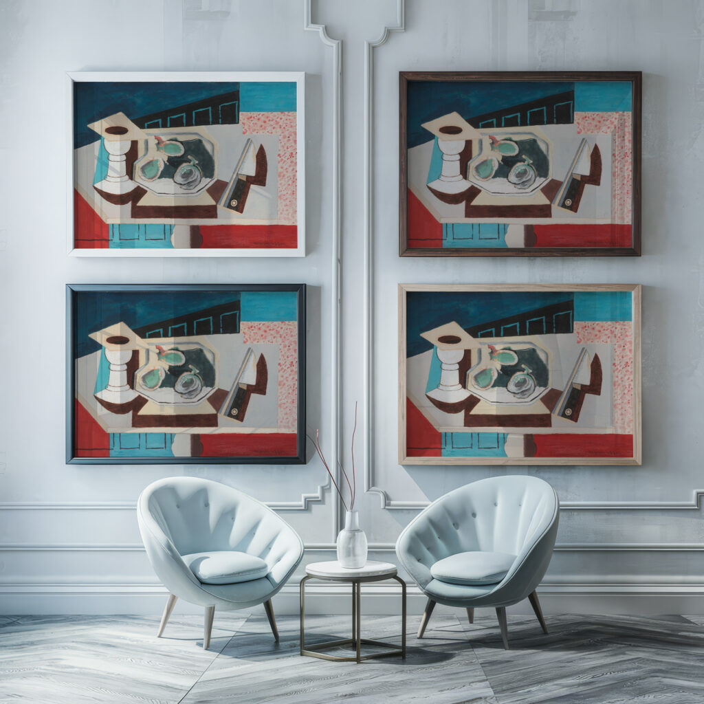 Nature Morte Aux Grenades Et Couteau Sur Un Gueridon circa 1925 Louis Marcoussis framed posters mockup