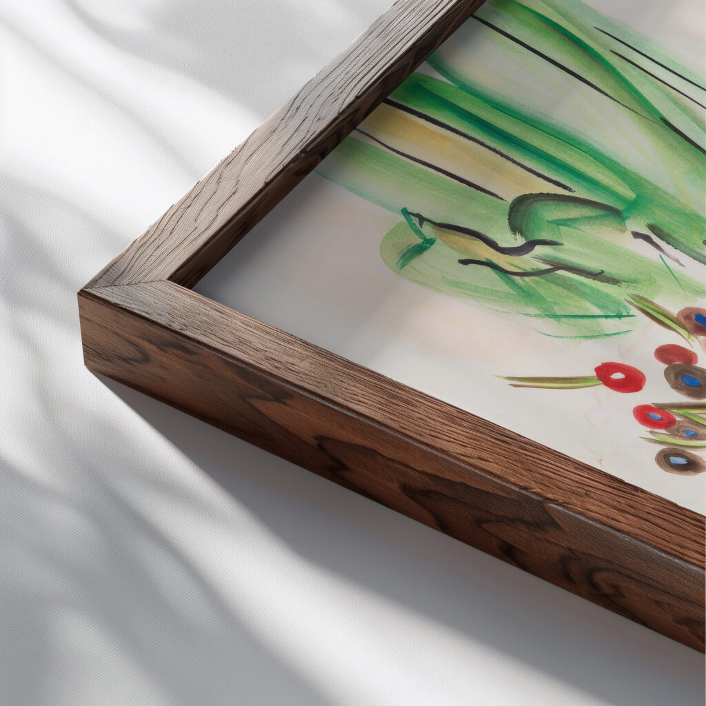 Nature morte a lartichaut Raoul Dufy close up dark wood mockup