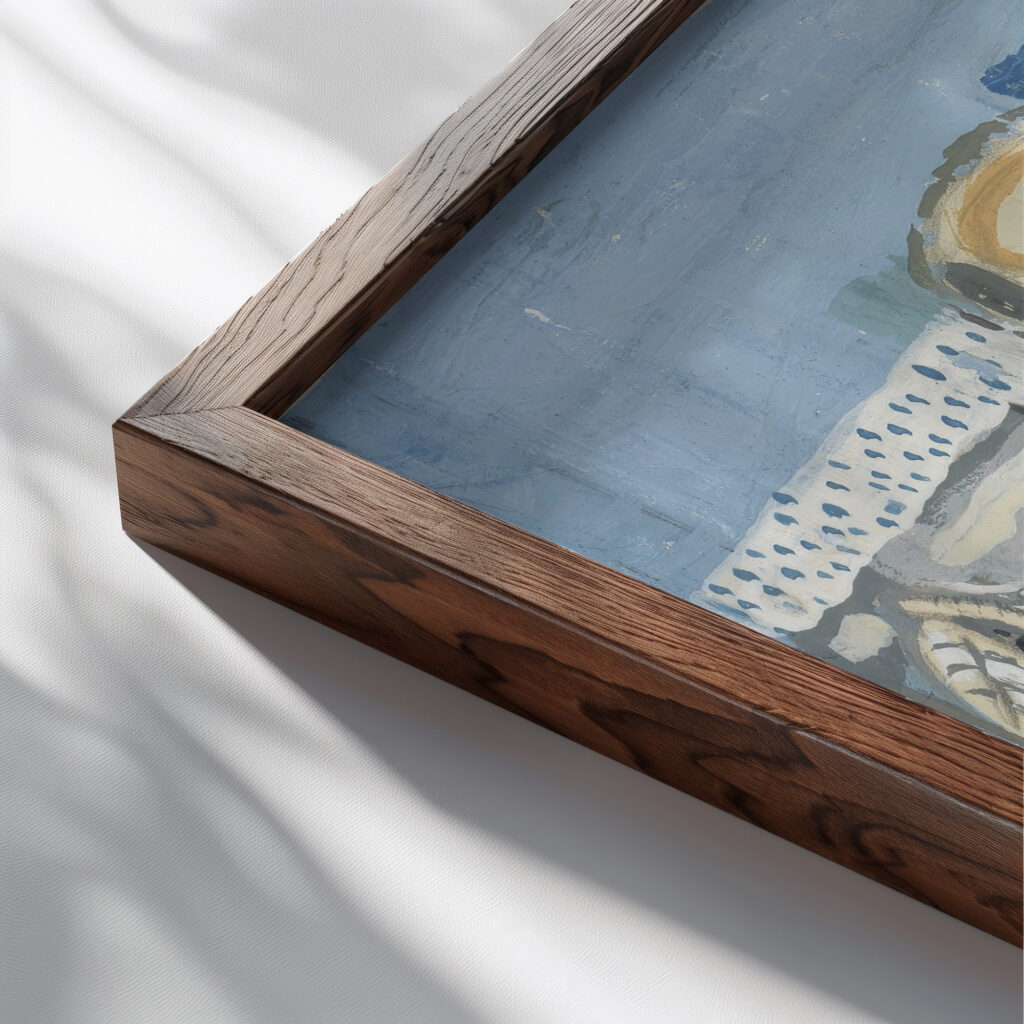 Nature morte au verre et a la poire 1920 Louis Marcoussis close up dark wood mockup