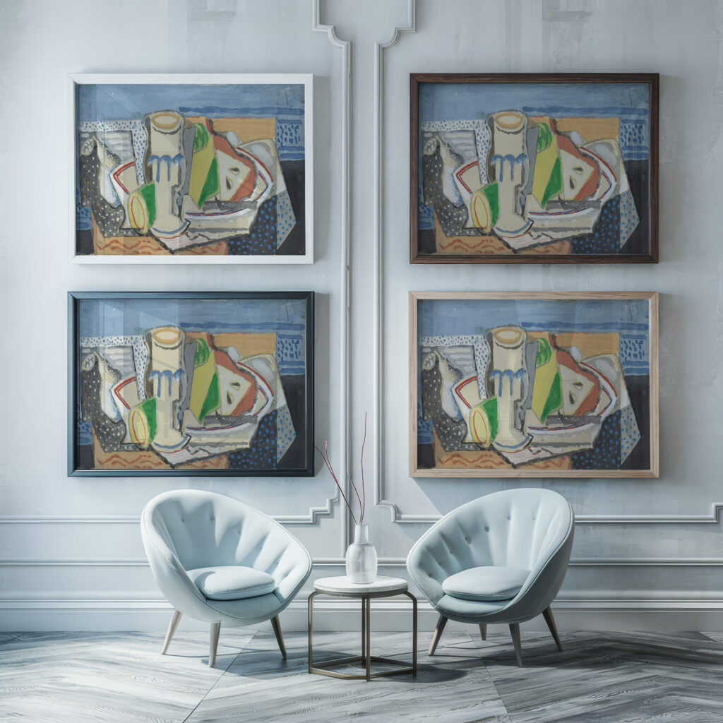 Nature morte au verre et a la poire 1920 Louis Marcoussis framed posters mockup