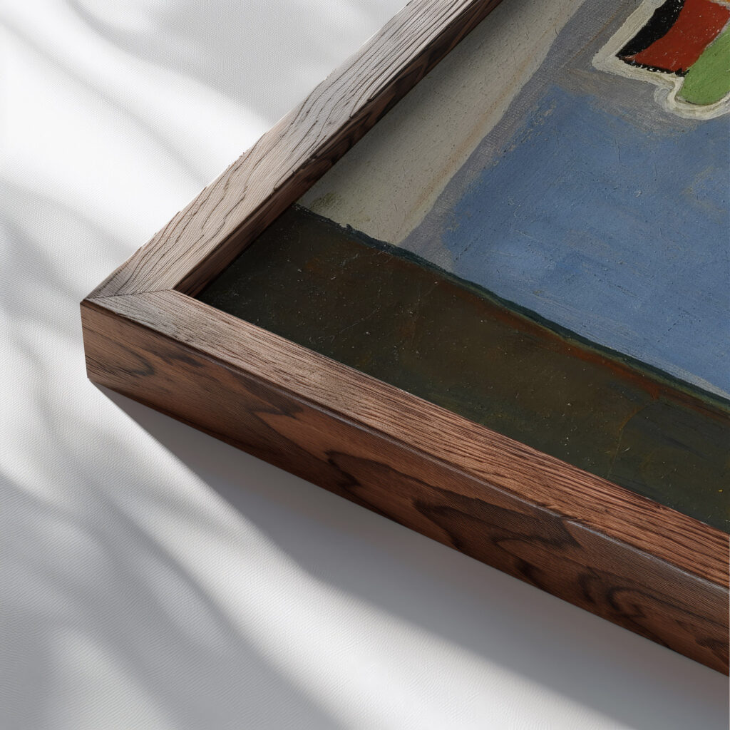 Nature morte aux bouteilles circa 1916 Angel Zarraga close up dark wood mockup
