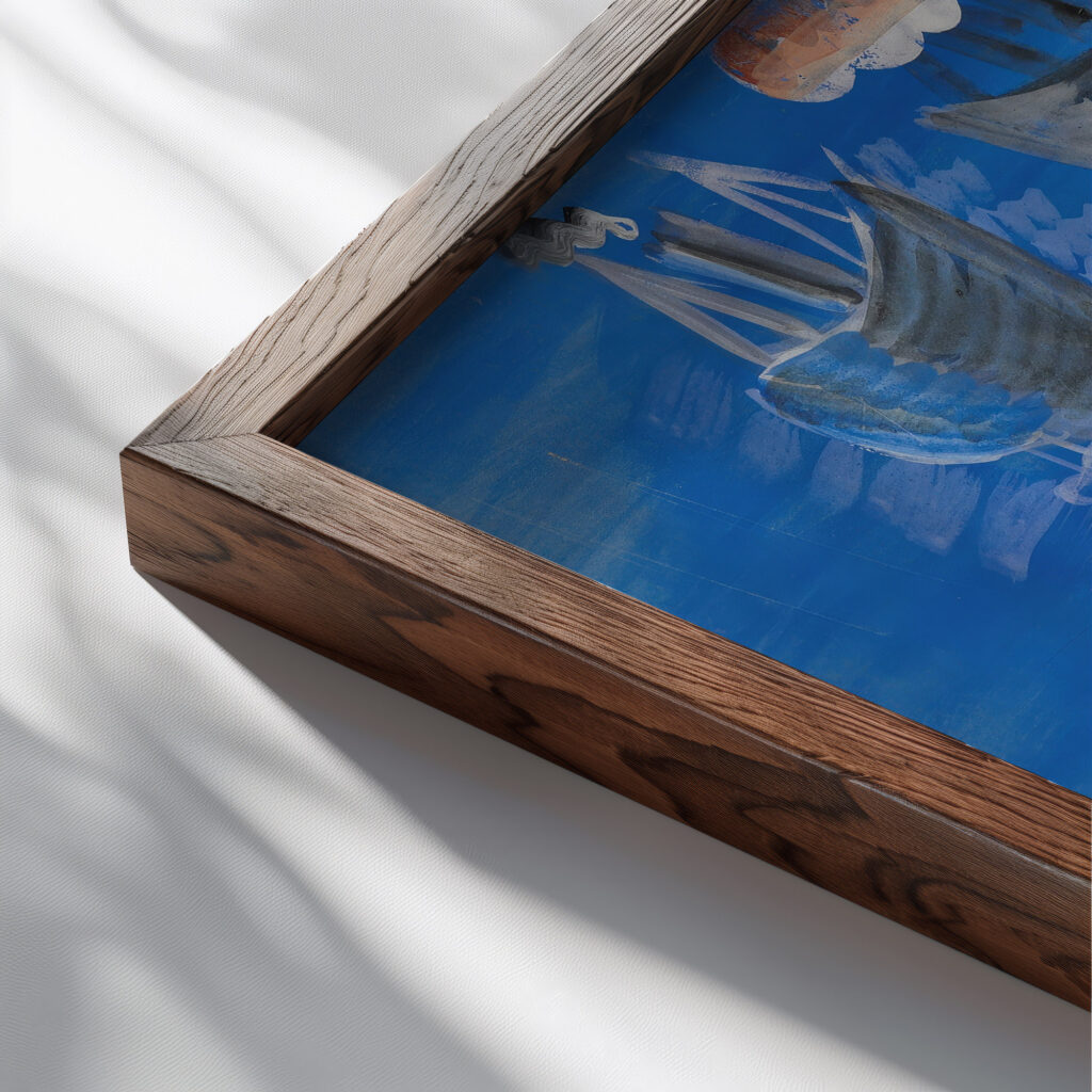 Nature morte et bateaux circa 1923 Raoul Dufy close up dark wood mockup