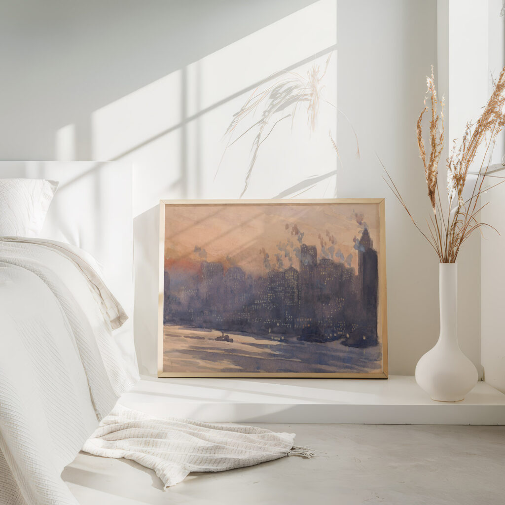 New York City harbor and skyline at night 1921 Joseph Pennell 4 mockup