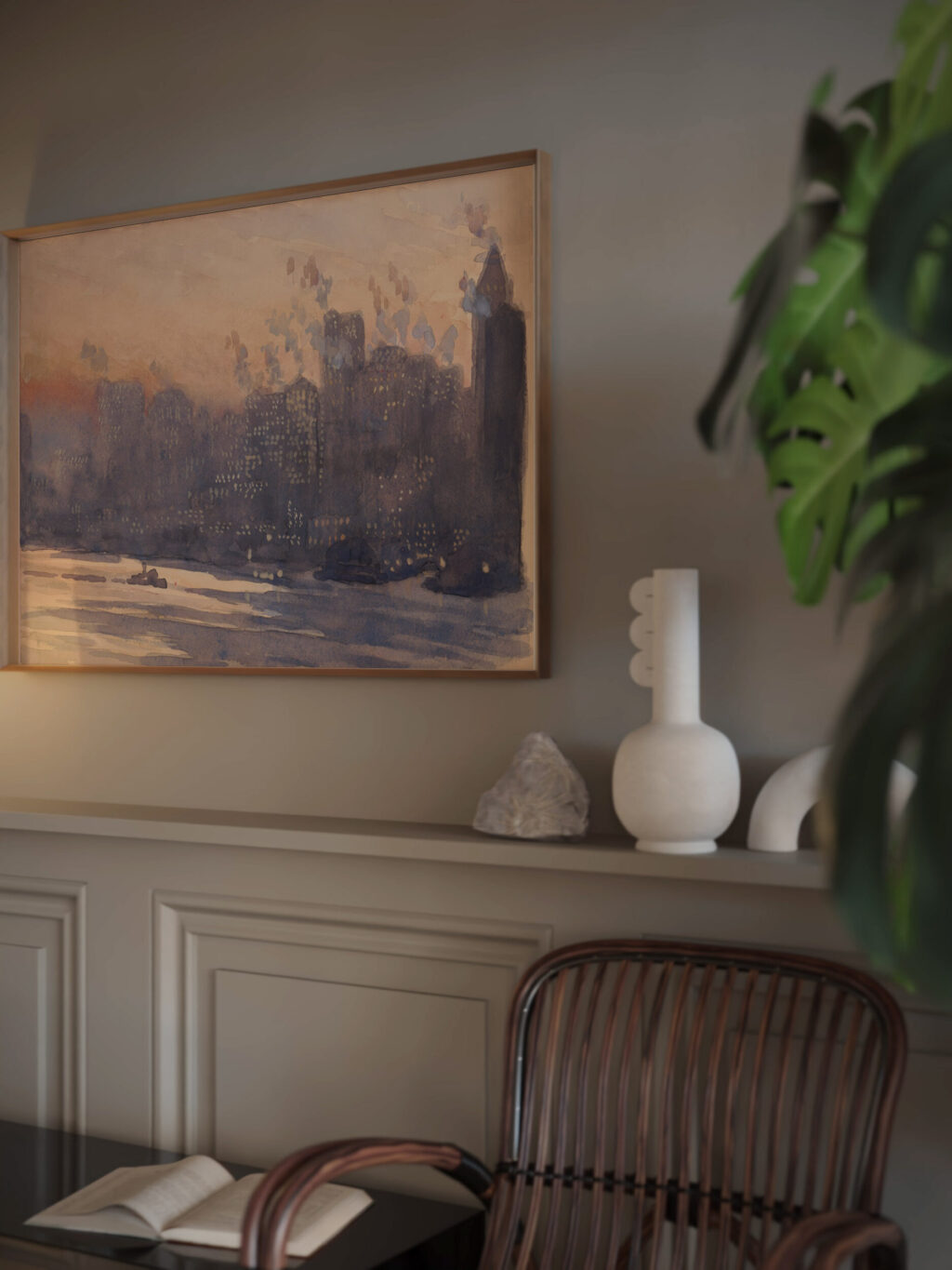 New York City harbor and skyline at night 1921 Joseph Pennell video mockup