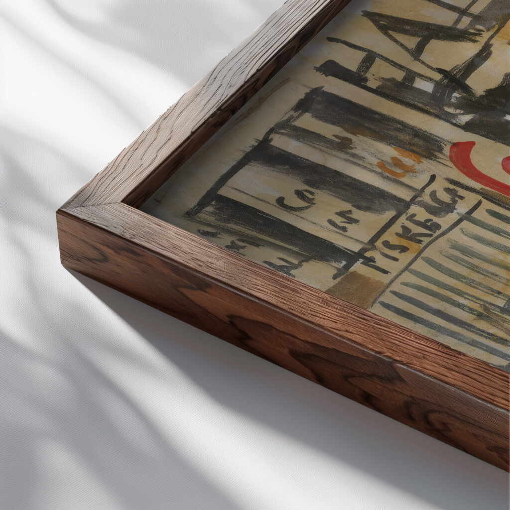 New York Street Scene 1920 Joaquin Torres Garcia close up dark wood mockup