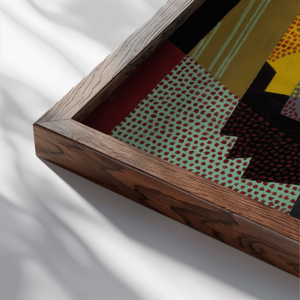 Newspaper and Fruit Dish 1916 Juan Gris close up dark wood mockup