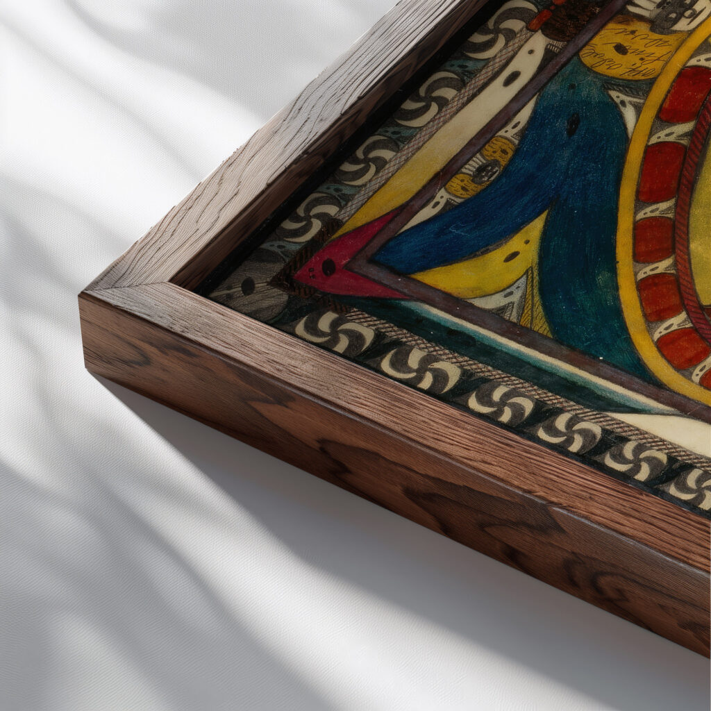 NogaEi Ist Das allergroste Dorf der gantzen Erde Villerville 1921 Adolf Wolfli close up dark wood mockup