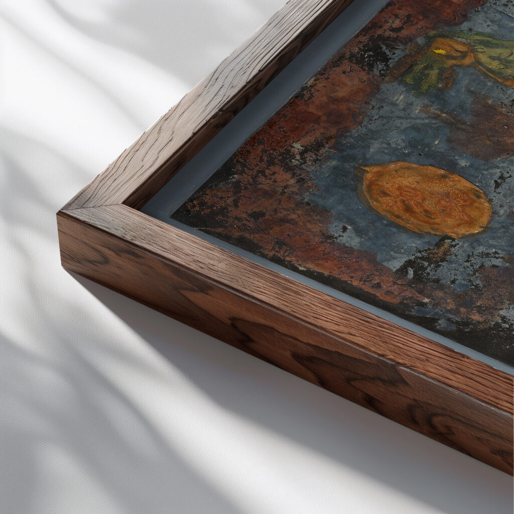 Nordic Fairy Tale 1930 Paul Klee close up dark wood mockup