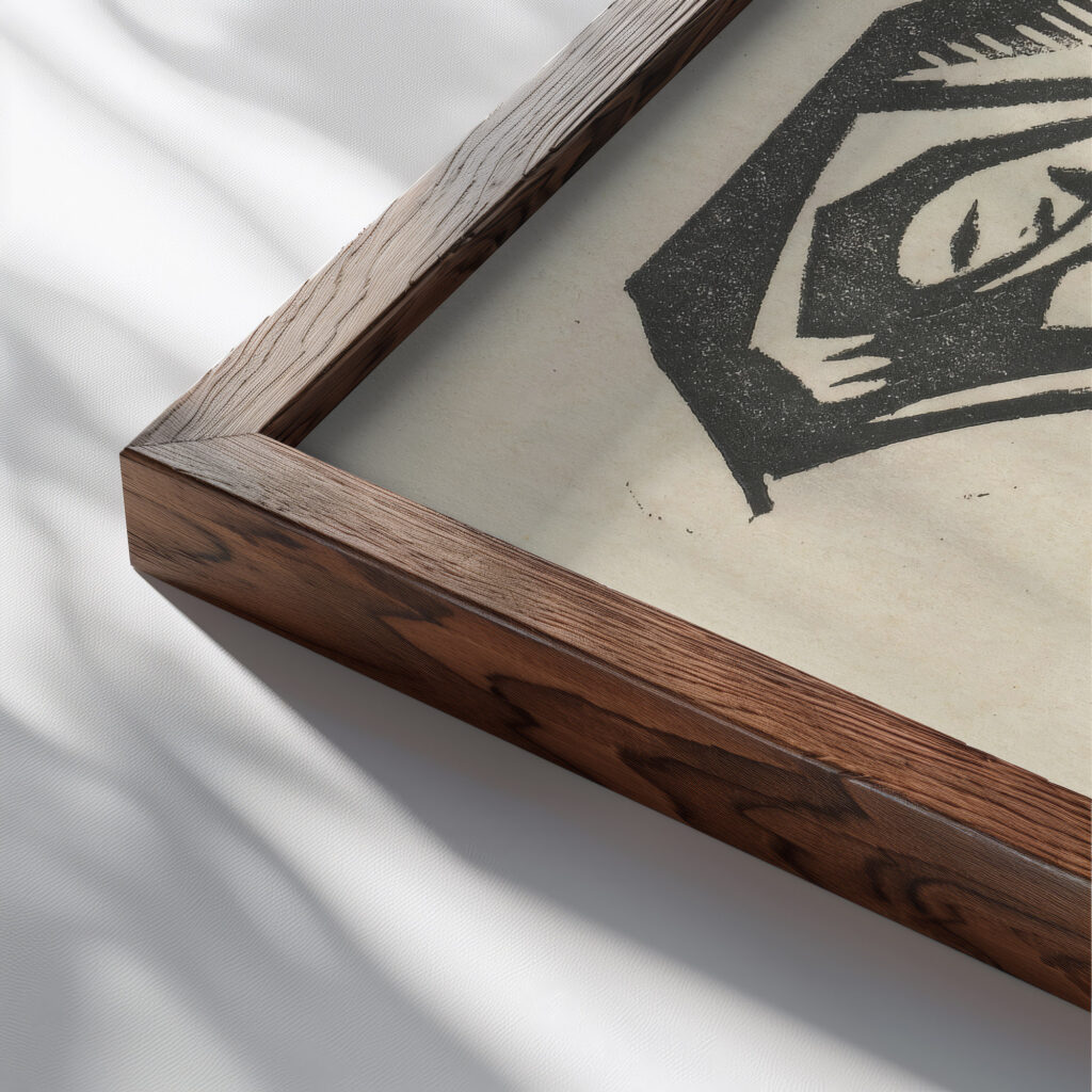 Nude V Nude in the shape of the reversed letter C 1918 Jerzy Hulewicz close up dark wood mockup