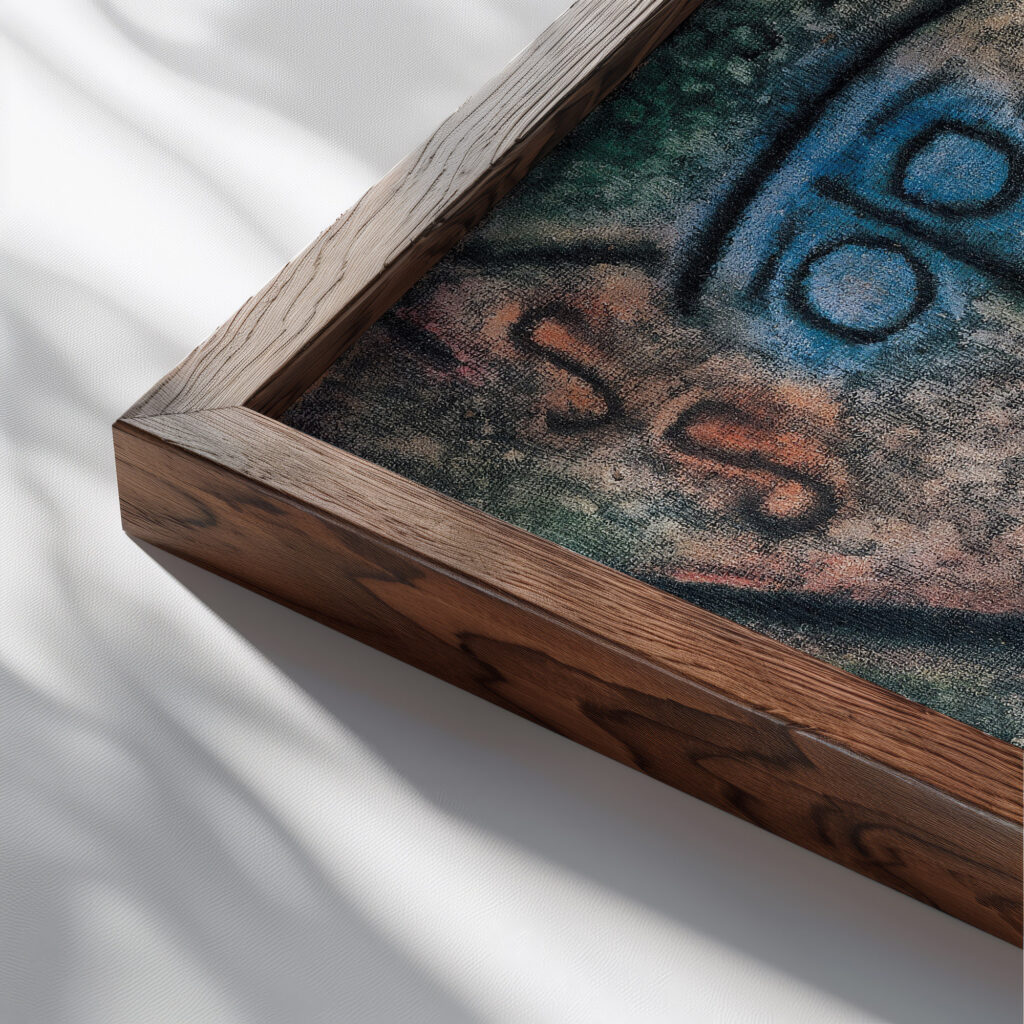 Oh These Rumors 1939 Paul Klee close up dark wood mockup