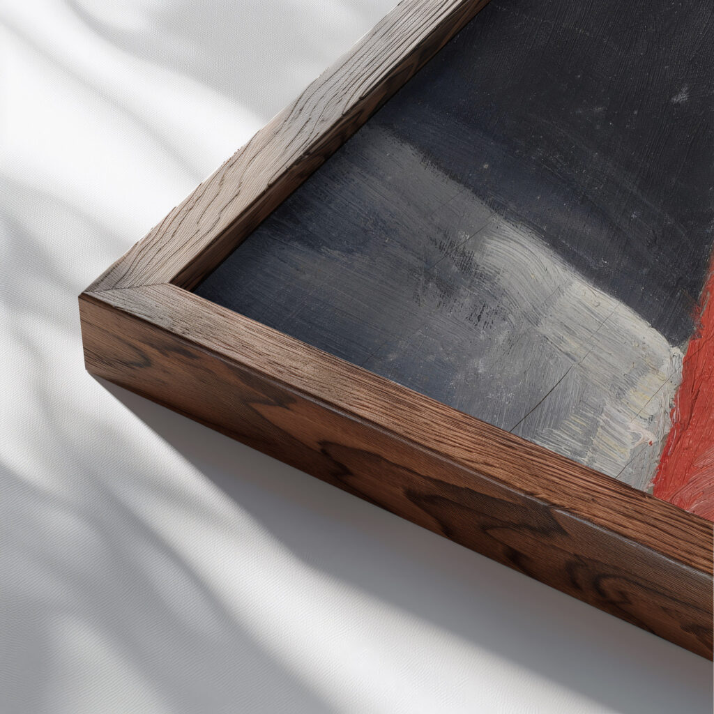 Ohne Titel Bild mit schiefer Ebene 1939 Kurt Schwitters close up dark wood mockup