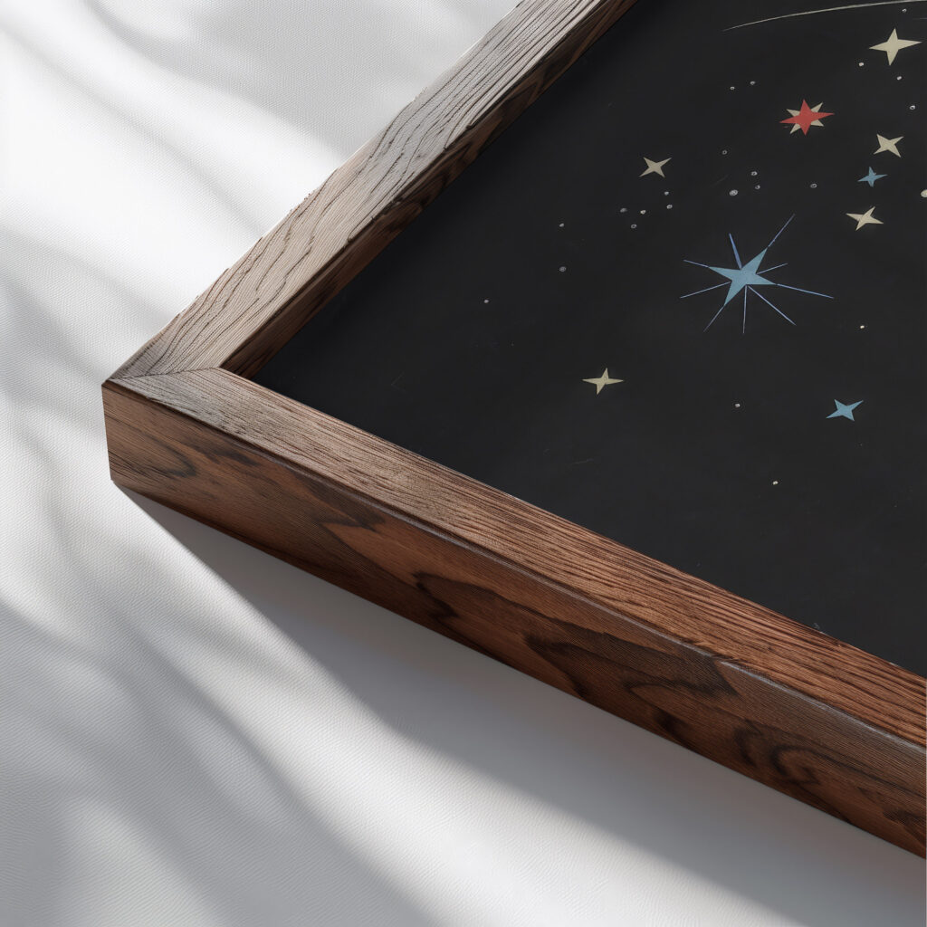 Ohne Titel Collage Frau Gestirne Stephansdom 1942 Karl Wiener close up dark wood mockup