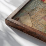 Ohne Titel Contramerk. 1923 Kurt Schwitters close up dark wood mockup