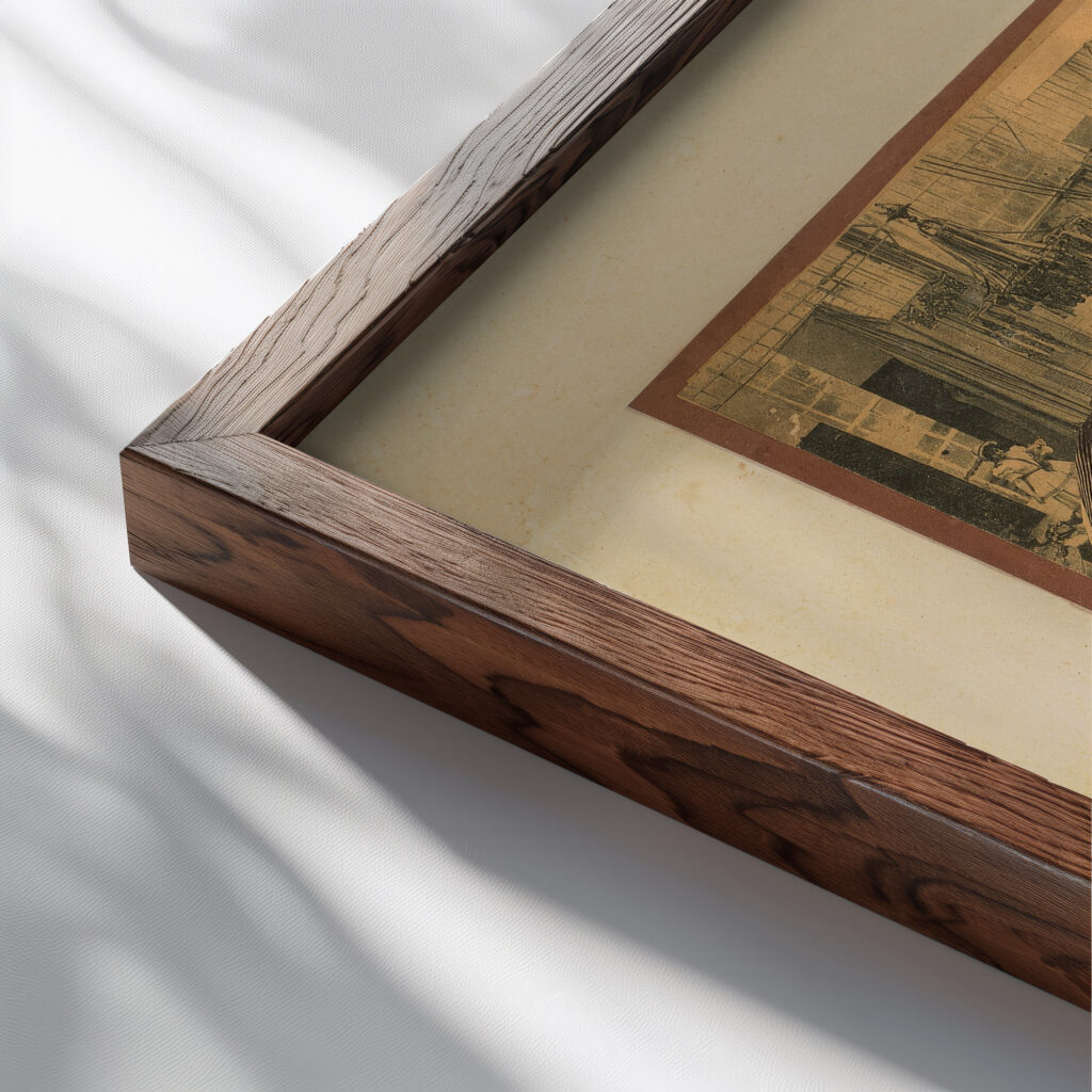 Ohne Titel Die Handlung spielt in Theben 1922 Kurt Schwitters close up dark wood mockup