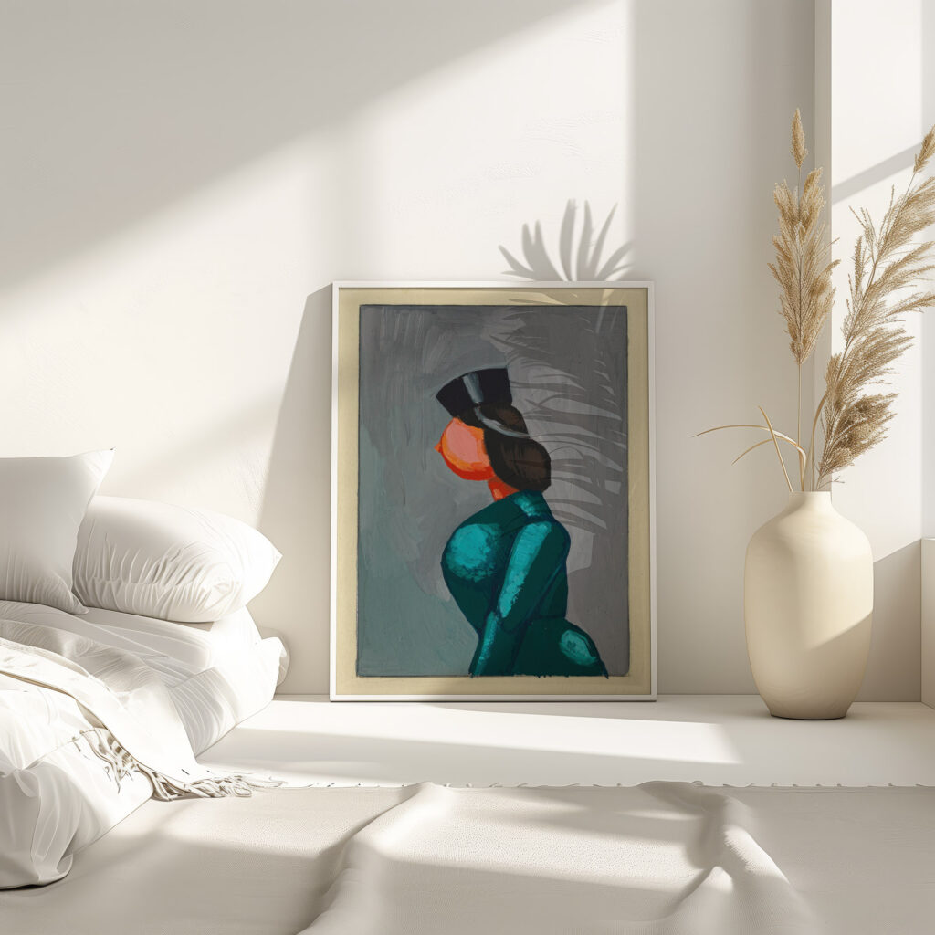 Ohne Titel Frau in grunem Kleid mit schwarzer Kappe 1943 Karl Wiener 4 mockup