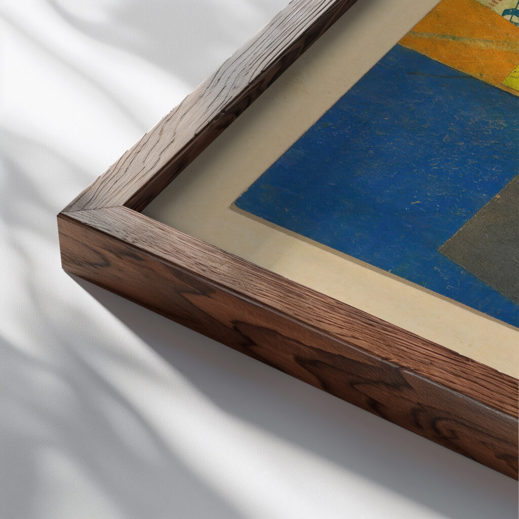 Ohne Titel Geldig 1929 Kurt Schwitters close up dark wood mockup