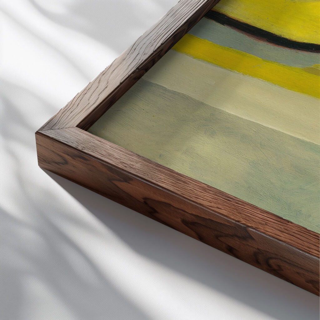 Ohne Titel Gute Laune circa 1945 Kurt Schwitters close up dark wood mockup