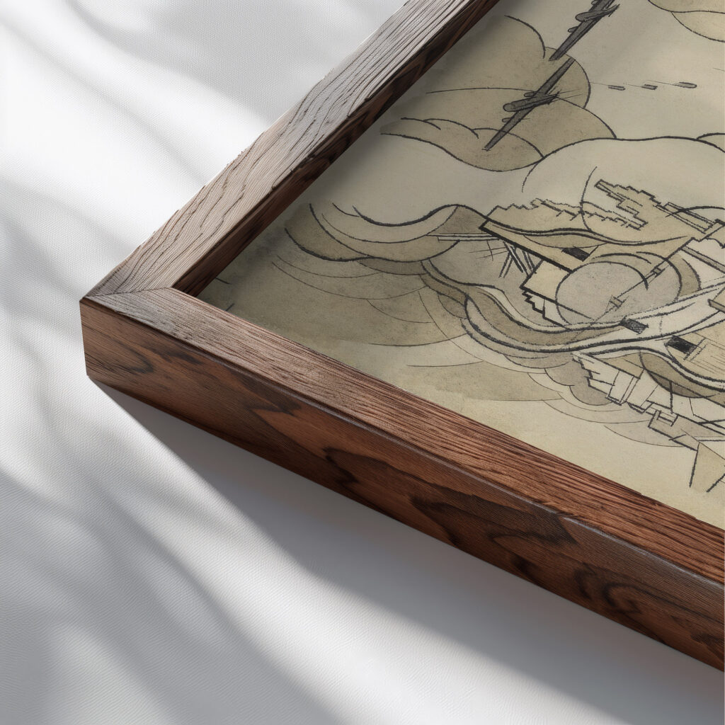 Ohne Titel Kriegsgroteske around 1941 Karl Wiener close up dark wood mockup