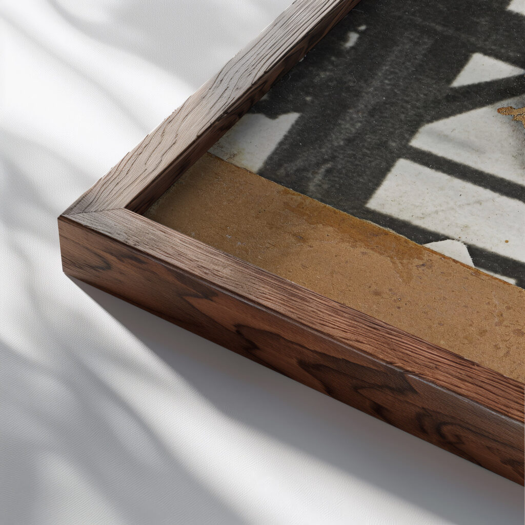 Ohne Titel Mit Stahltragerkonstruktion 1943 Kurt Schwitters close up dark wood mockup