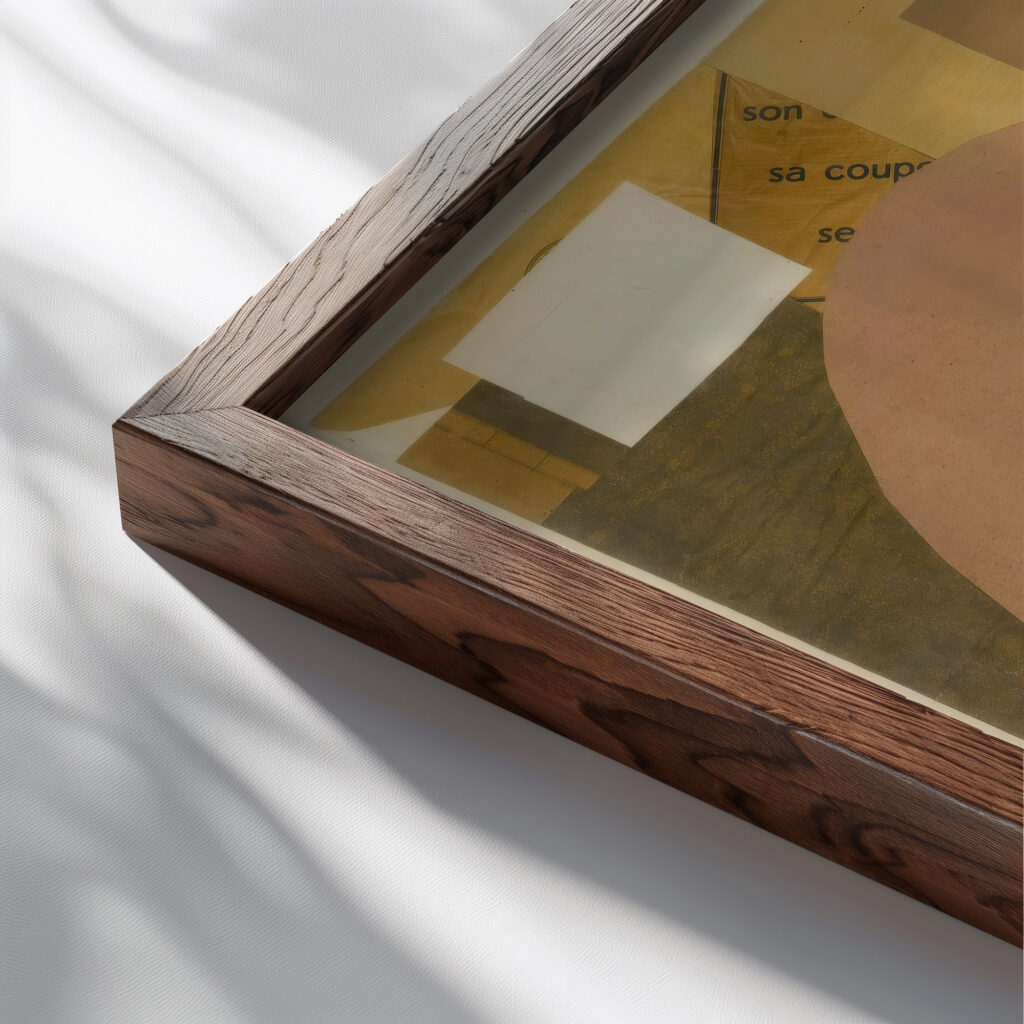 Ohne Titel Pino Antoni 1933 34 Kurt Schwitters close up dark wood mockup