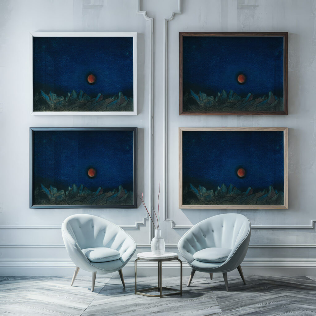 Ohne Titel Roter Mond uber Trummerlandschaft 1942 Karl Wiener framed posters mockup Ohne Titel Roter Mond uber Trummerlandschaft 1942 Karl Wiener framed posters mockup