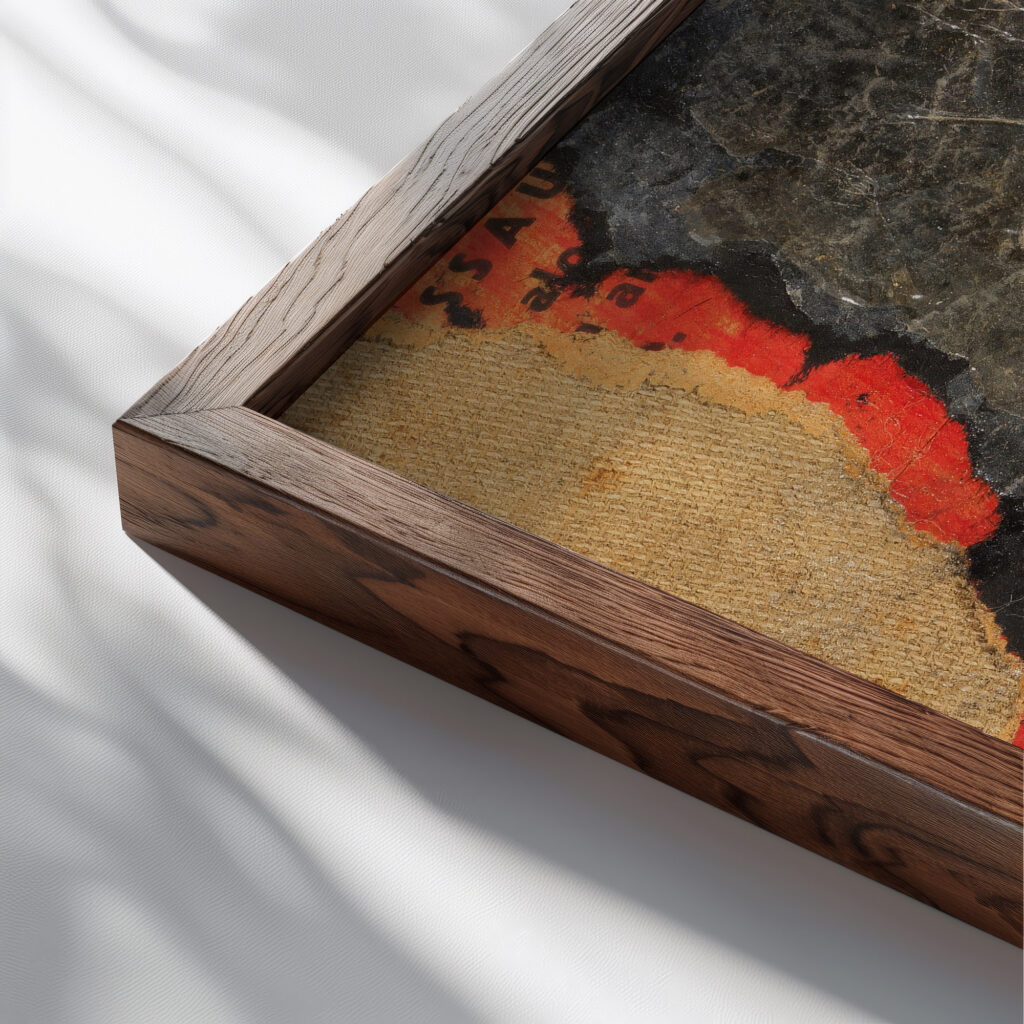 Ohne Titel VENI. Merzzeichnung 1944 Kurt Schwitters close up dark wood mockup