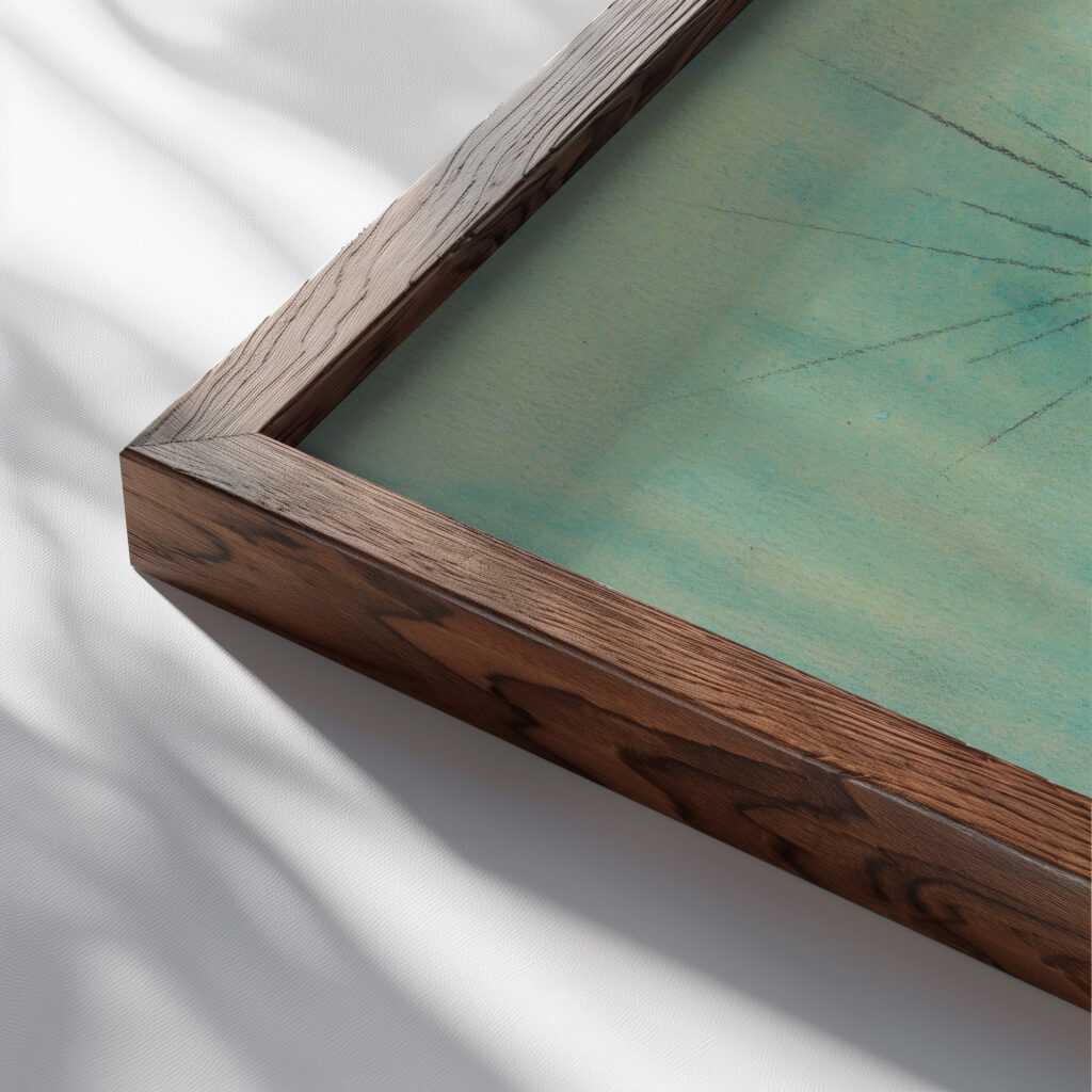 Ohne Titel aus ‘Die 150 Blatter XXVII 1940 Karl Wiener close up dark wood mockup