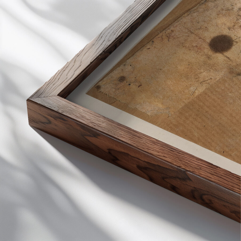 Ohne Titel orsgrunnsdan 1937 1938 Kurt Schwitters close up dark wood mockup