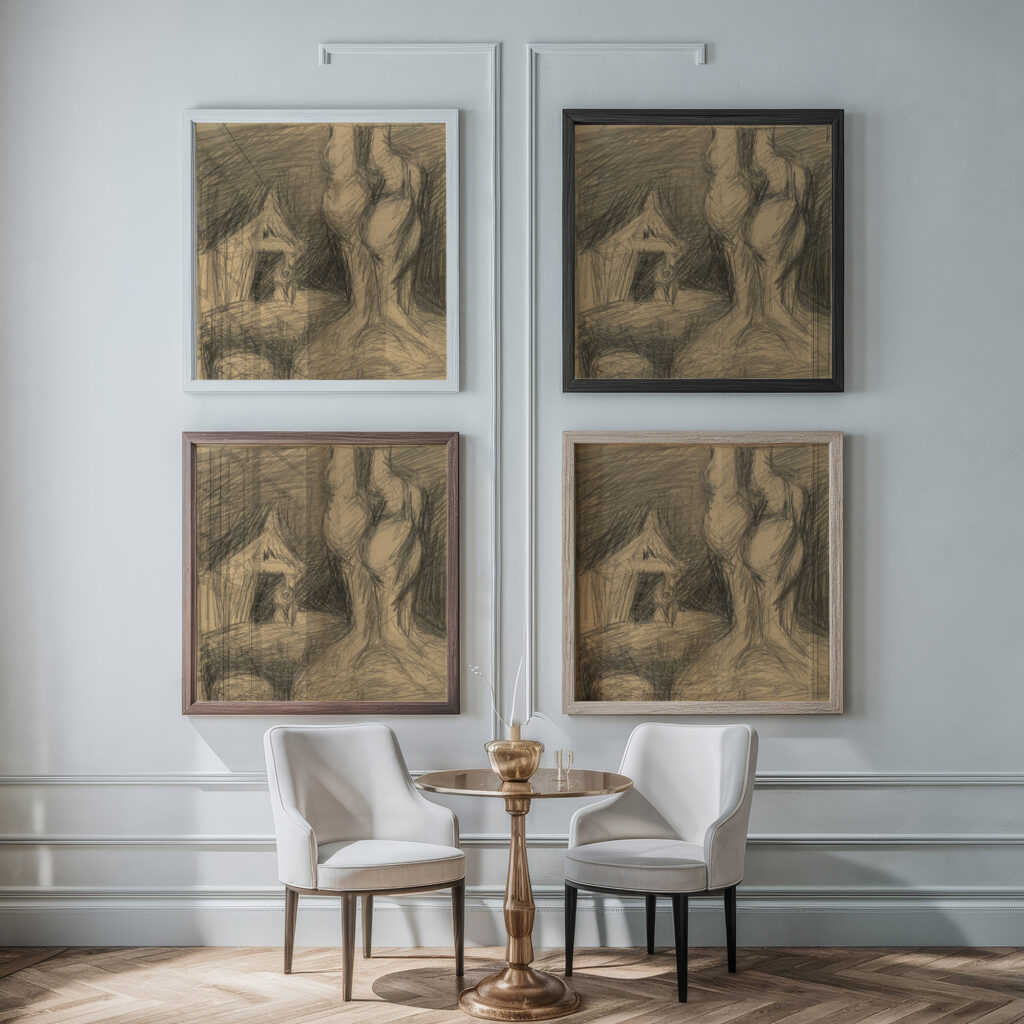 Old Woman Sitting in front of a Cottage 1940–1944 Jan Novak framed posters mockup