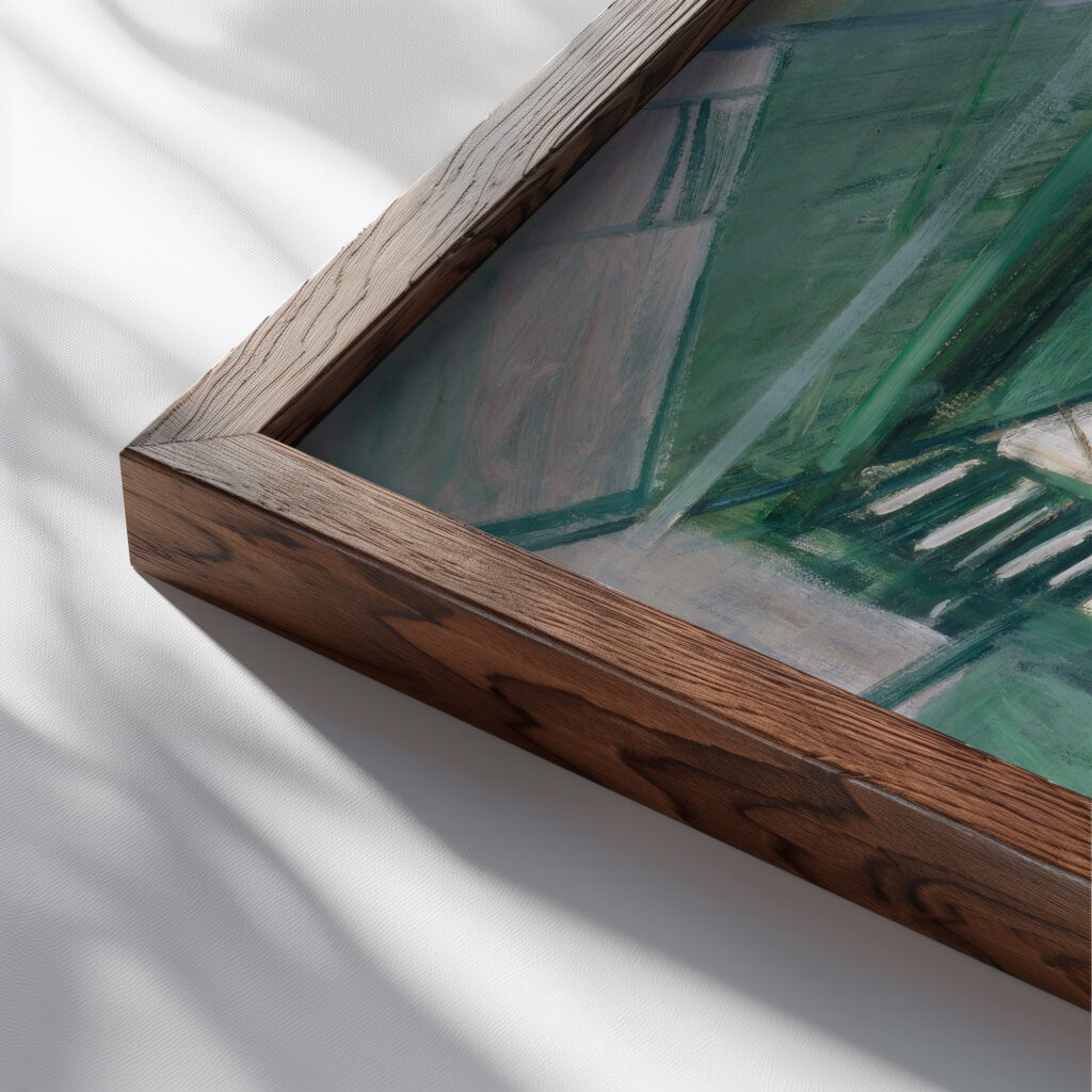 Old Woman in Greenhouse 1936 Walter Kurt Wiemken close up dark wood mockup