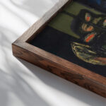 Old man looking into a room 1944 Jankel Adler close up dark wood mockup