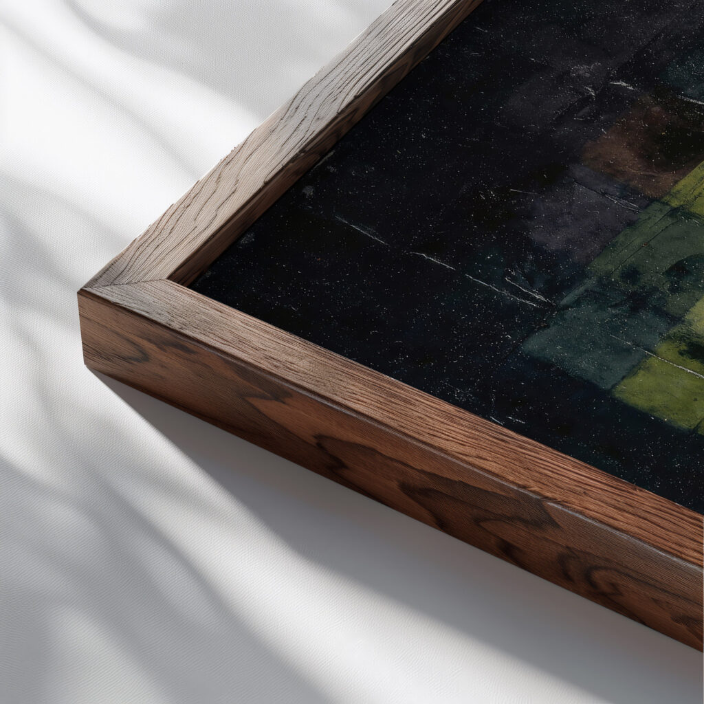 Old sound 1925 Paul Klee close up dark wood mockup