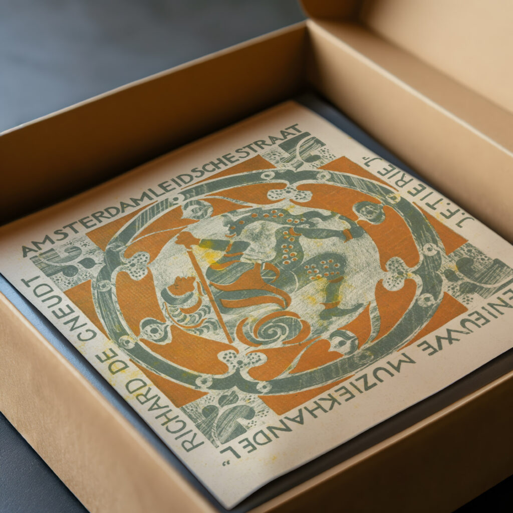 Omslag van muziekstuk ‘t Koningskind 1909 Carel Adolph Lion Cachet video mockup