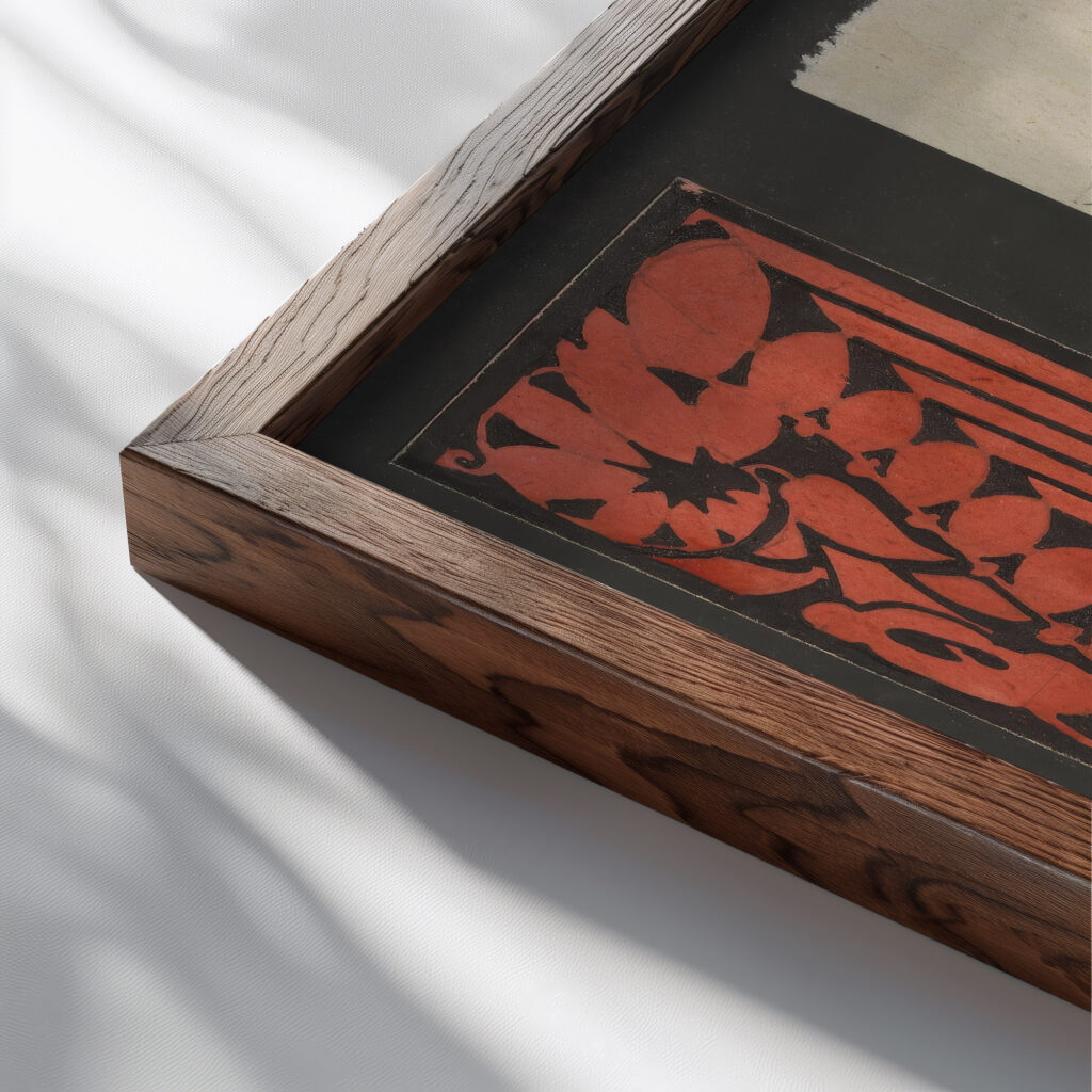 Ontwerp met decoratieve panelen 1906 Reijer Stolk close up dark wood mockup