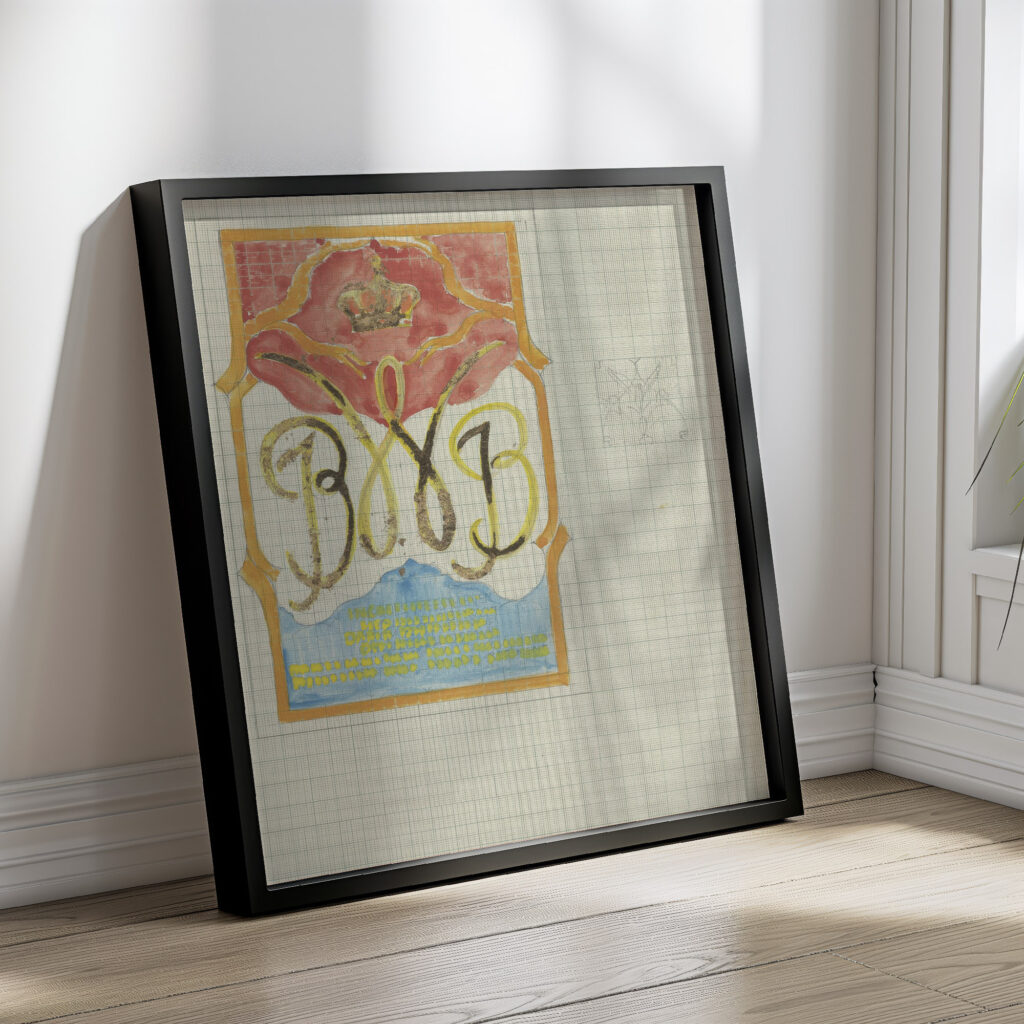 Ontwerp met een gekroonde W en aan weerszijden JB 1874 Carel Adolph Lion Cachet 4 mockup