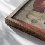 Ontwerp met papavers voor de rand van het wandtapijt Gezicht op de Ponte Vecchio te Florence 1925 Carel Adolph Lion Cachet close up dark wood mockup