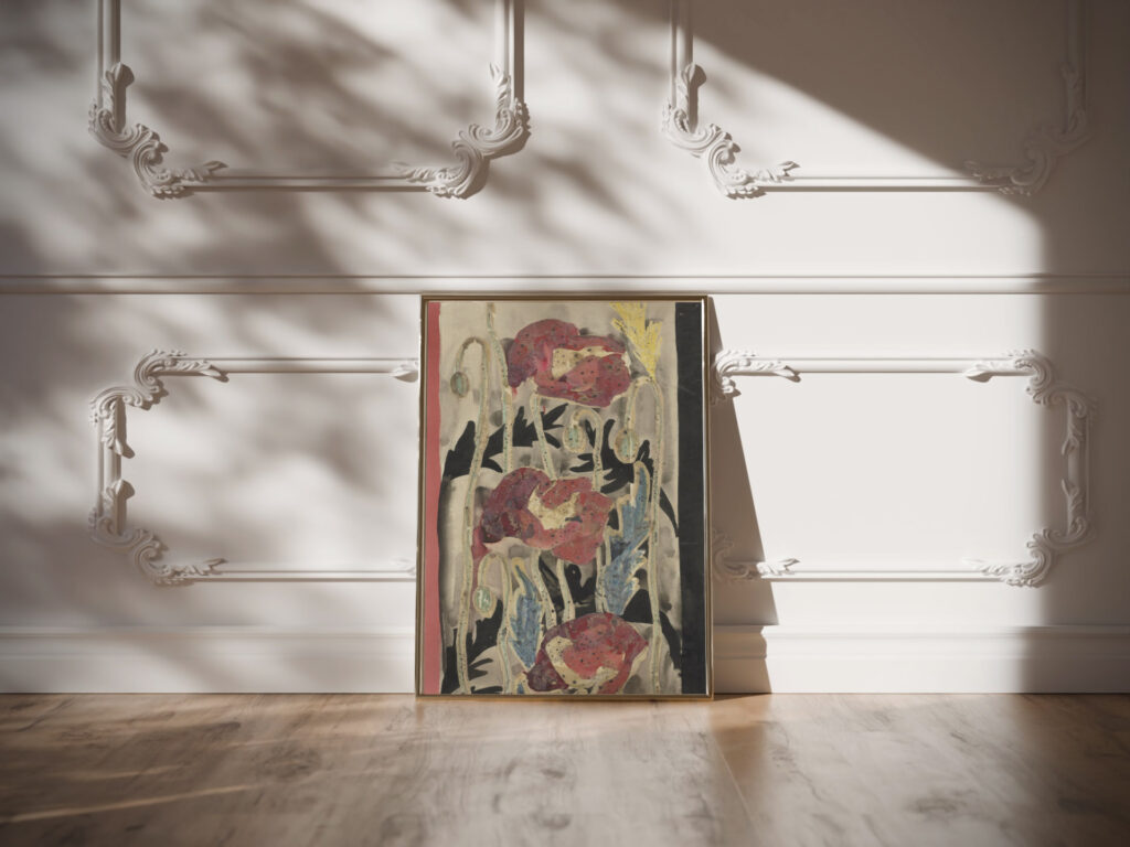 Ontwerp met papavers voor de rand van het wandtapijt Gezicht op de Ponte Vecchio te Florence 1925 Carel Adolph Lion Cachet video mockup