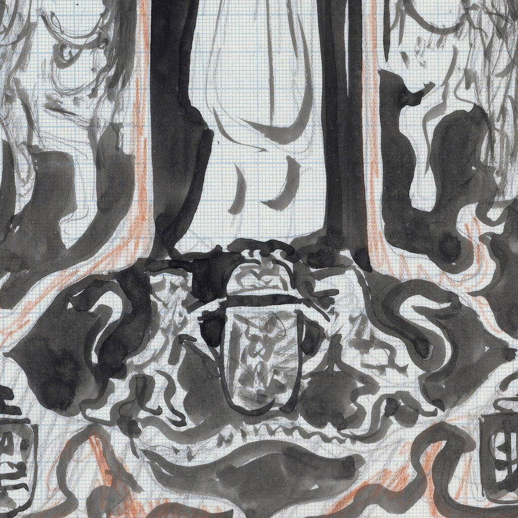 Ontwerp met staande vrouw met ruiters aan weerszijden 1874 Carel Adolph Lion Cachet 8 mockup